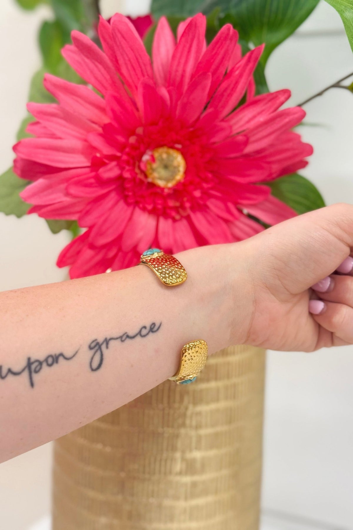 Turquoise and gold bangle bracelet