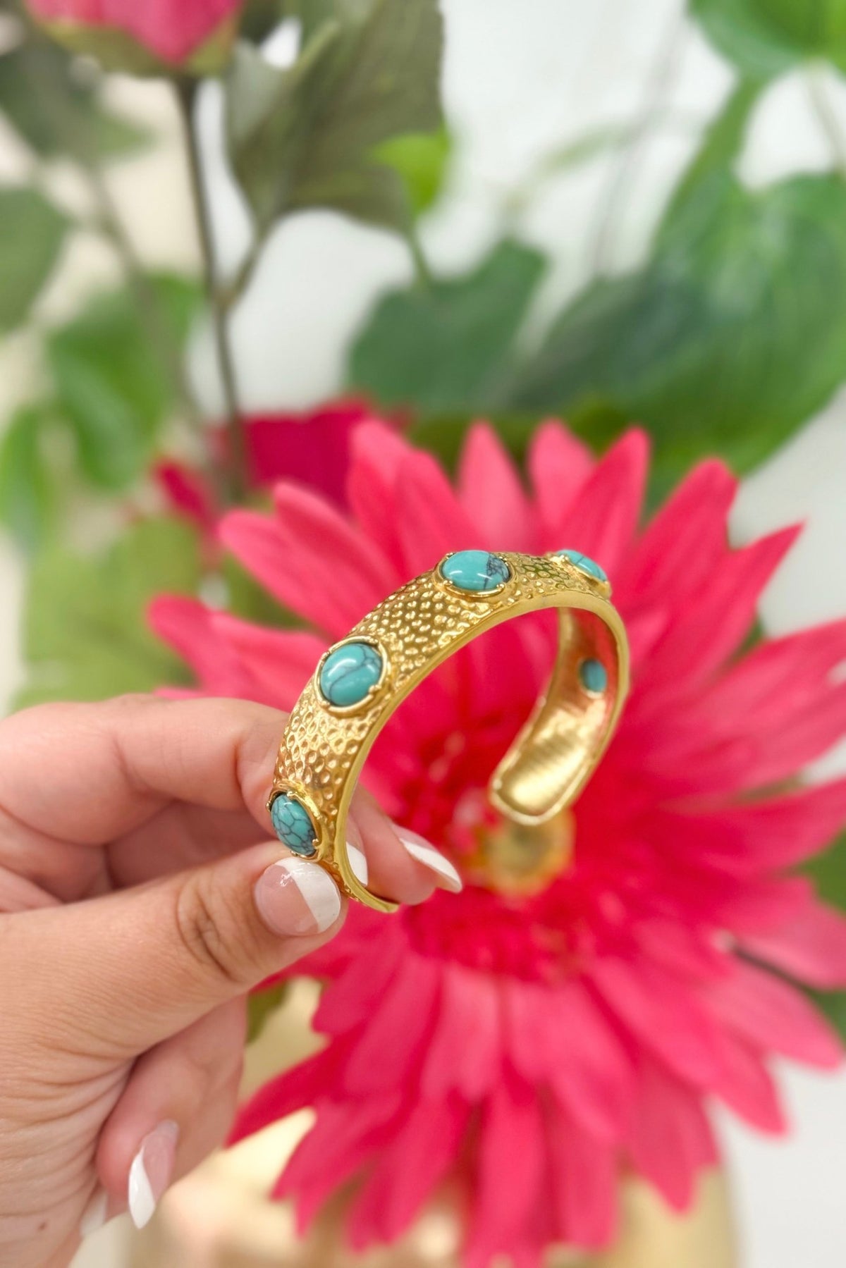 Bangle bracelet accented with turquoise
