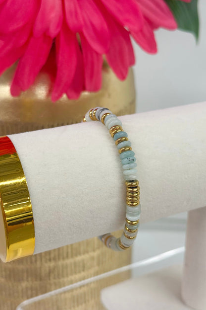 Strand of small turquoise beads on a bracelet