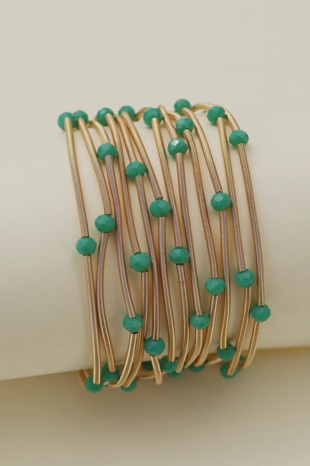 Set of turquoise and rhinestone bead stretch bracelets