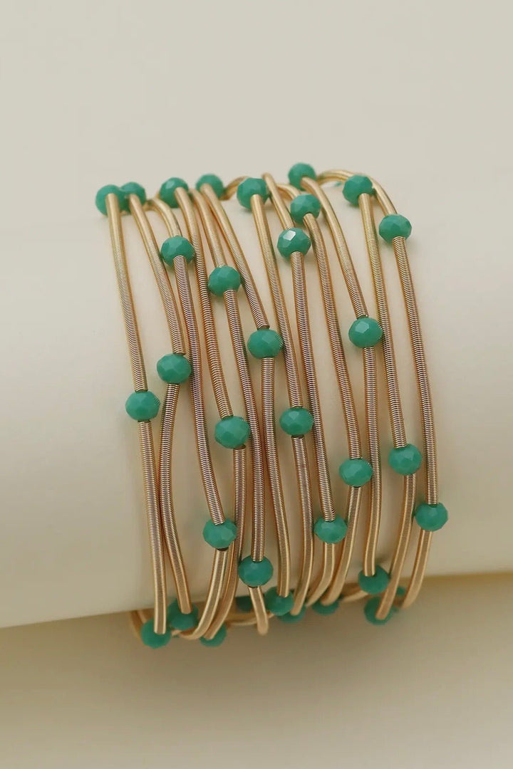 Set of turquoise and rhinestone bead stretch bracelets