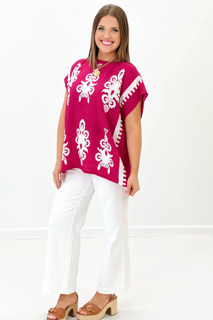 Two Tone Abstract Print Top - Lavish Boutique01-TOPS