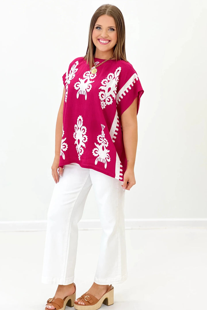 Two Tone Abstract Print Top - Lavish Boutique01-TOPS