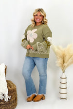 Olive Chenille Flower Sweater Top