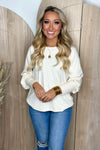 Ivory Textured Ribbed Cuff Sleeve Top