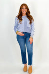 Light Blue Textured Front Pocket Long Sleeve Sweater