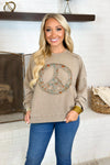 Mocha Long Sleeve Mineral Wash Peace Patch Top