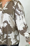 Taupe Shimmer Marble Puff Sleeve Top