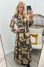 Taupe/Black Geo Printed Dress