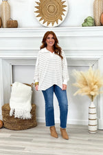 Mocha and Ivory Stripped Collared Long Sleeve Top