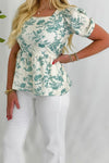 Teal Print Square Neck Top