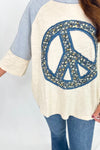 Blue and Natural Patchwork Peace Sign Top