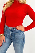 Red Long Sleeve Mock Neck Body Suit