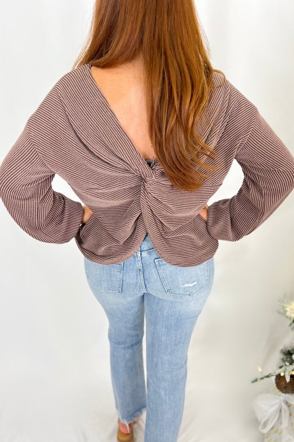 Brown Back Twist Detail Top