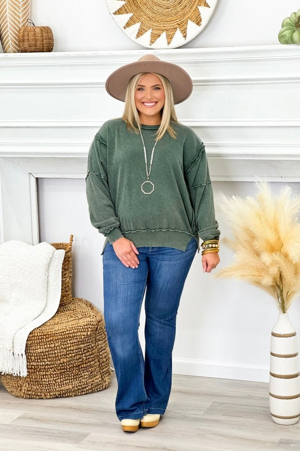 Olive Mineral Wash Seam Sweatshirt