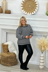 Black Striped Knit Lantern Sleeve Top