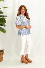 Blue Eyelet Lace Top