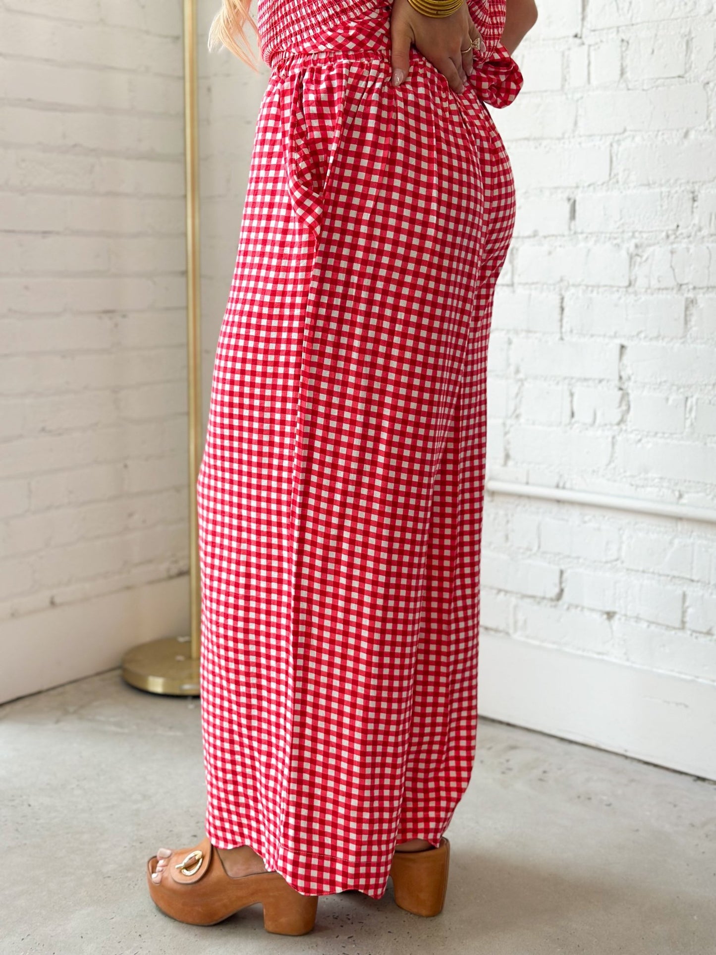 Umgee Checkered Wide Leg Pant - Lavish Boutique02-BOTTOMS