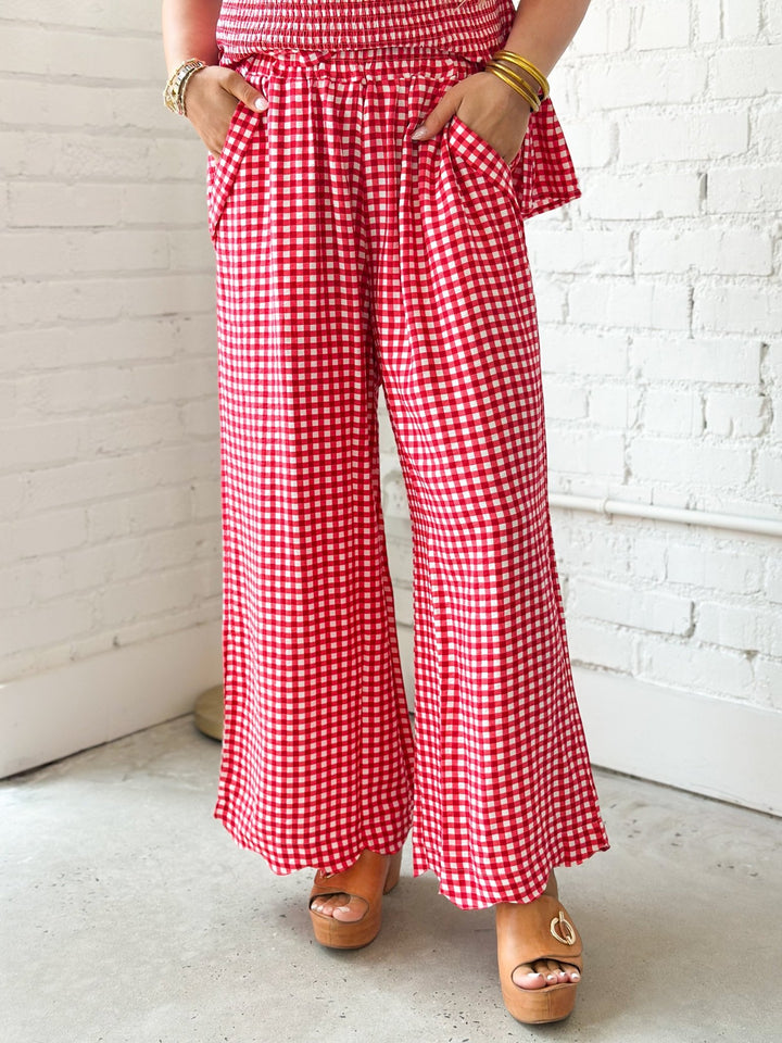 Umgee Checkered Wide Leg Pant - Lavish Boutique02-BOTTOMS