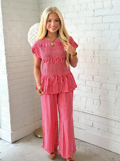 Umgee Checkered Wide Leg Pant - Lavish Boutique02-BOTTOMS