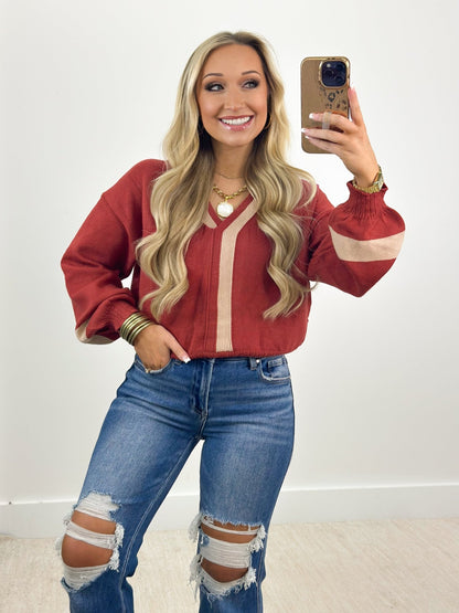 Umgee Collar Neck Contrast Top - Lavish Boutique01-TOPS