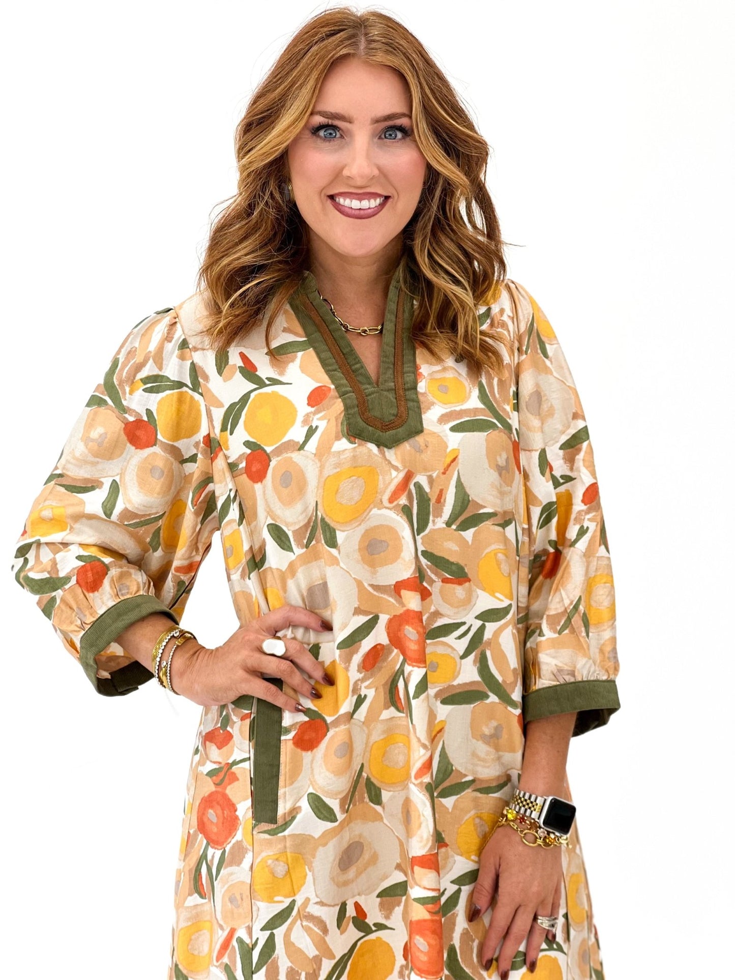 Umgee Collared Puff Sleeve Multi Printed Dress - Lavish Boutique04-DRESSES