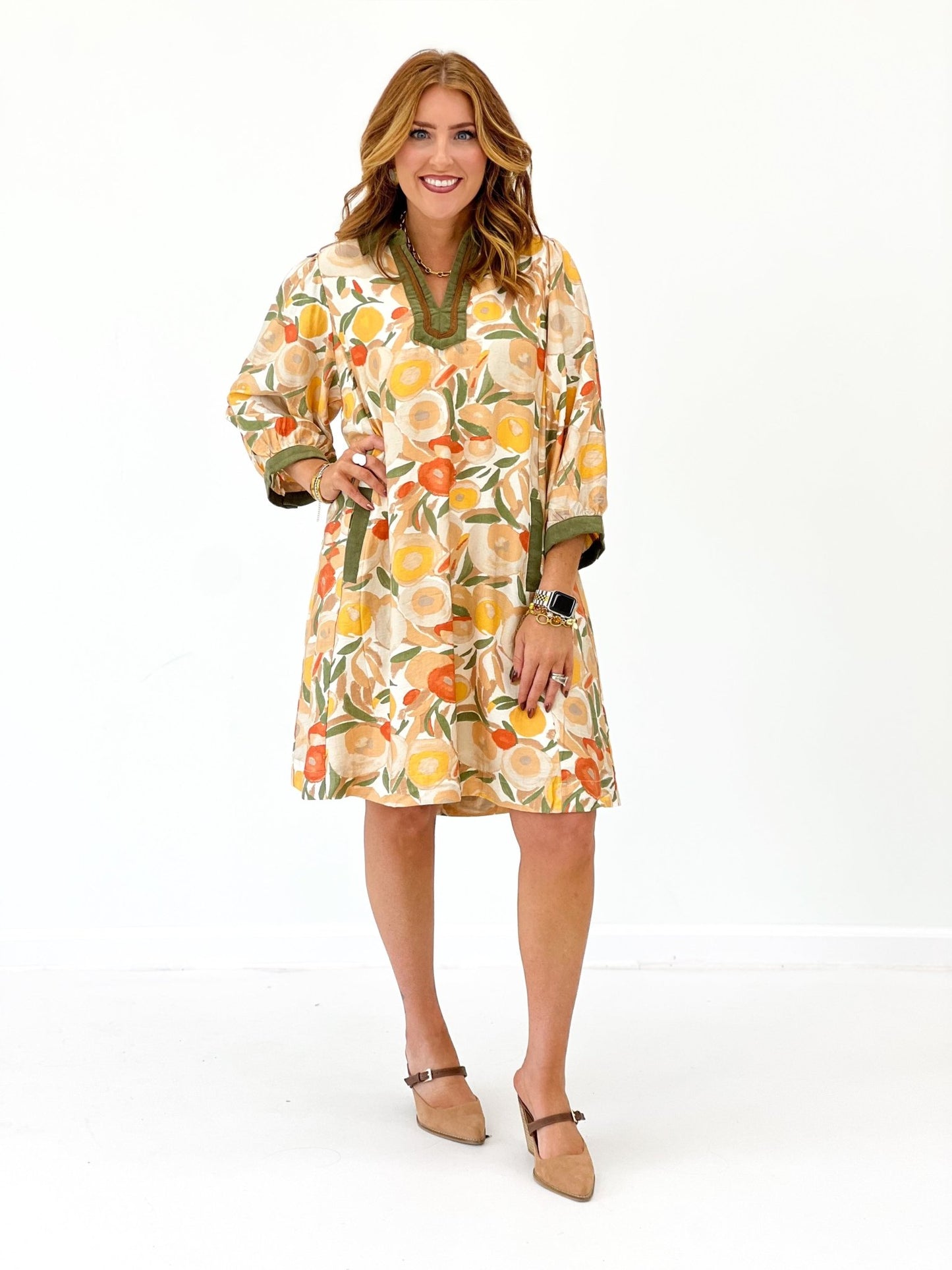 Umgee Collared Puff Sleeve Multi Printed Dress - Lavish Boutique04-DRESSES