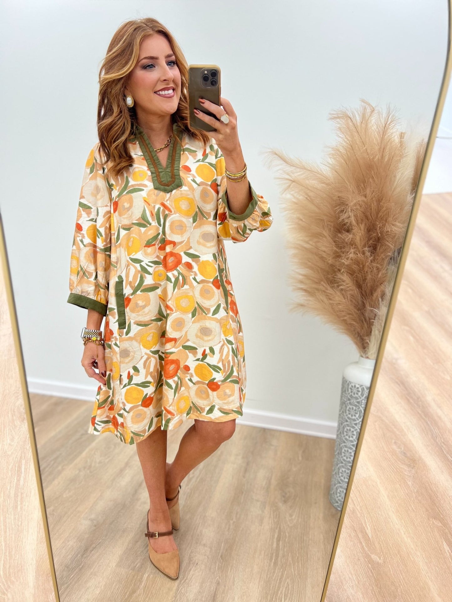 Umgee Collared Puff Sleeve Multi Printed Dress - Lavish Boutique04-DRESSES