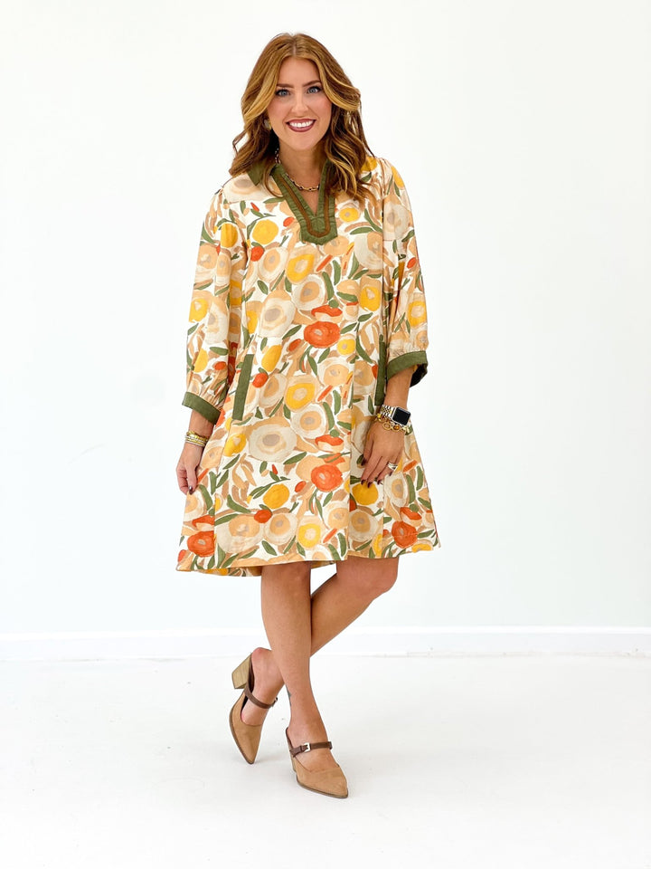 Umgee Collared Puff Sleeve Multi Printed Dress - Lavish Boutique04-DRESSES