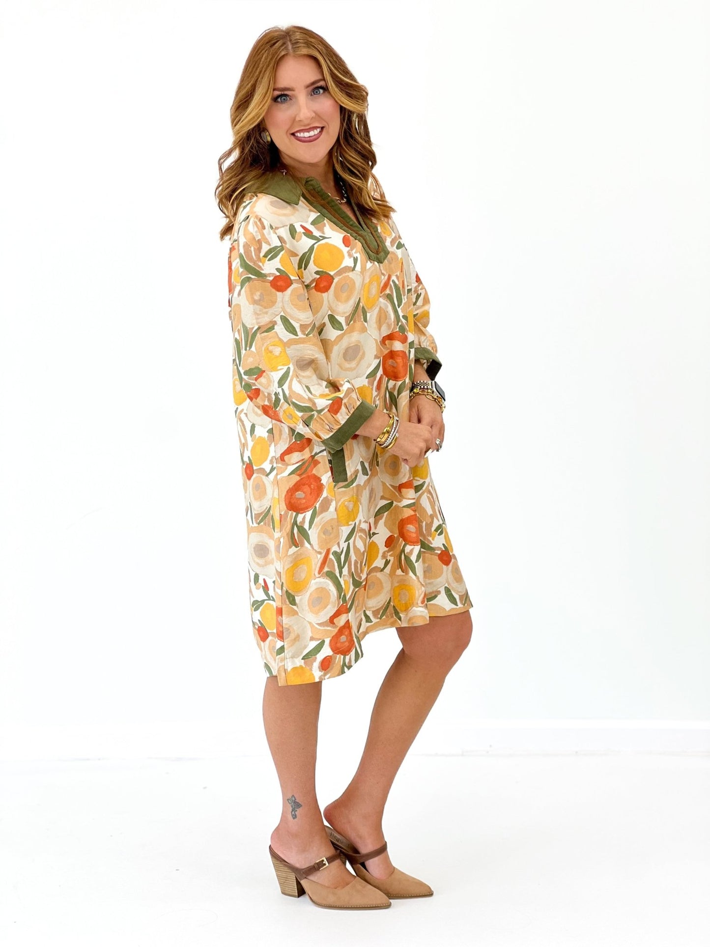 Umgee Collared Puff Sleeve Multi Printed Dress - Lavish Boutique04-DRESSES