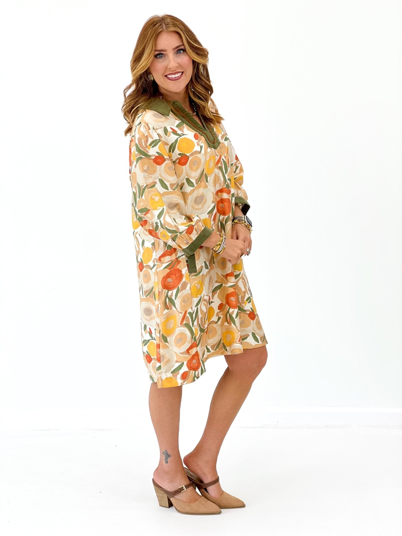 Umgee Collared Puff Sleeve Multi Printed Dress - Lavish Boutique04-DRESSES