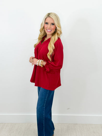Umgee Collared V-Neck Binding Detail Top - Lavish Boutique01-TOPS