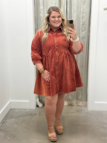 Umgee Corduroy Button Down Dress - Lavish Boutique04-DRESSES