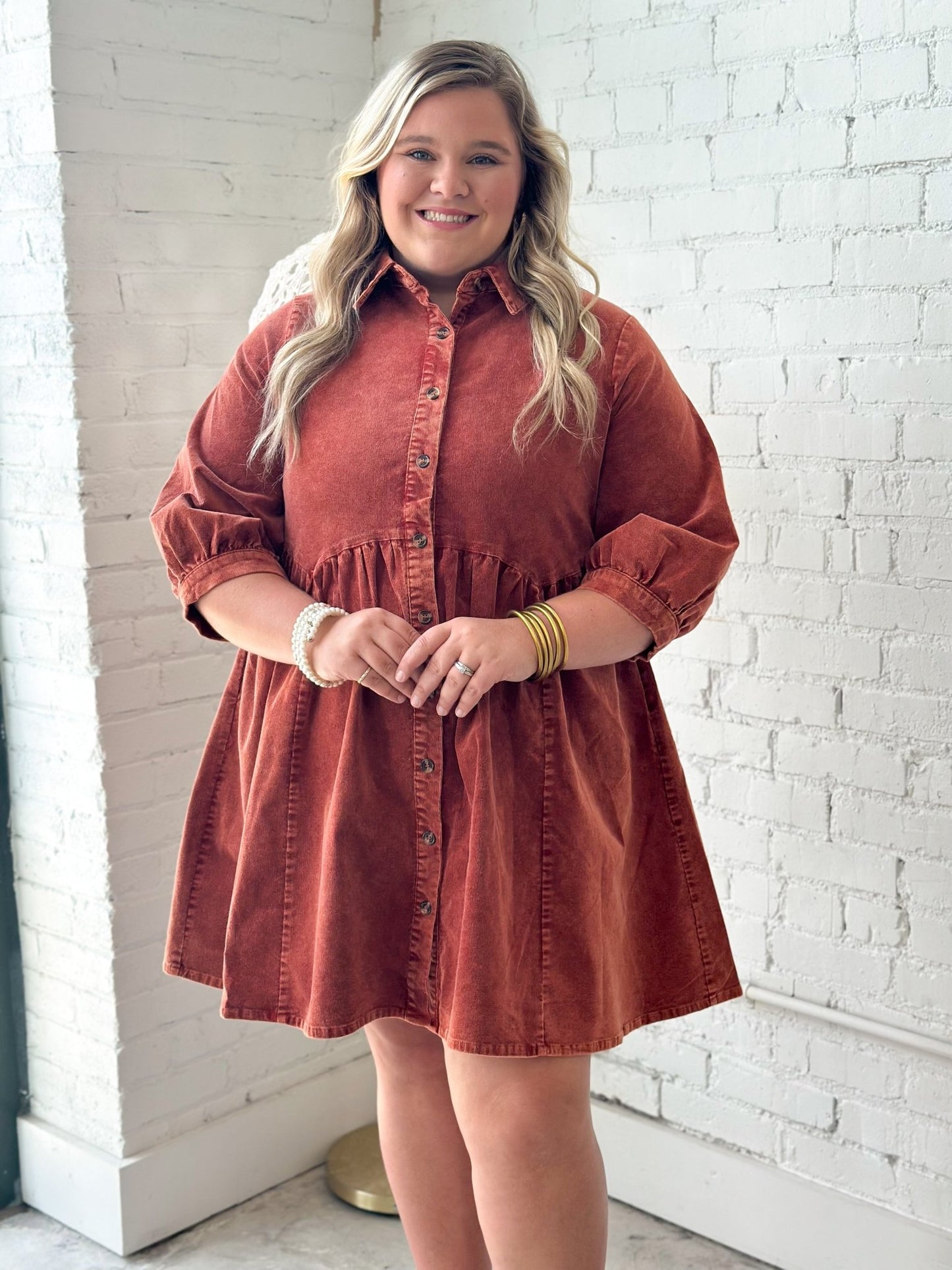Umgee Corduroy Button Down Dress - Lavish Boutique04-DRESSES