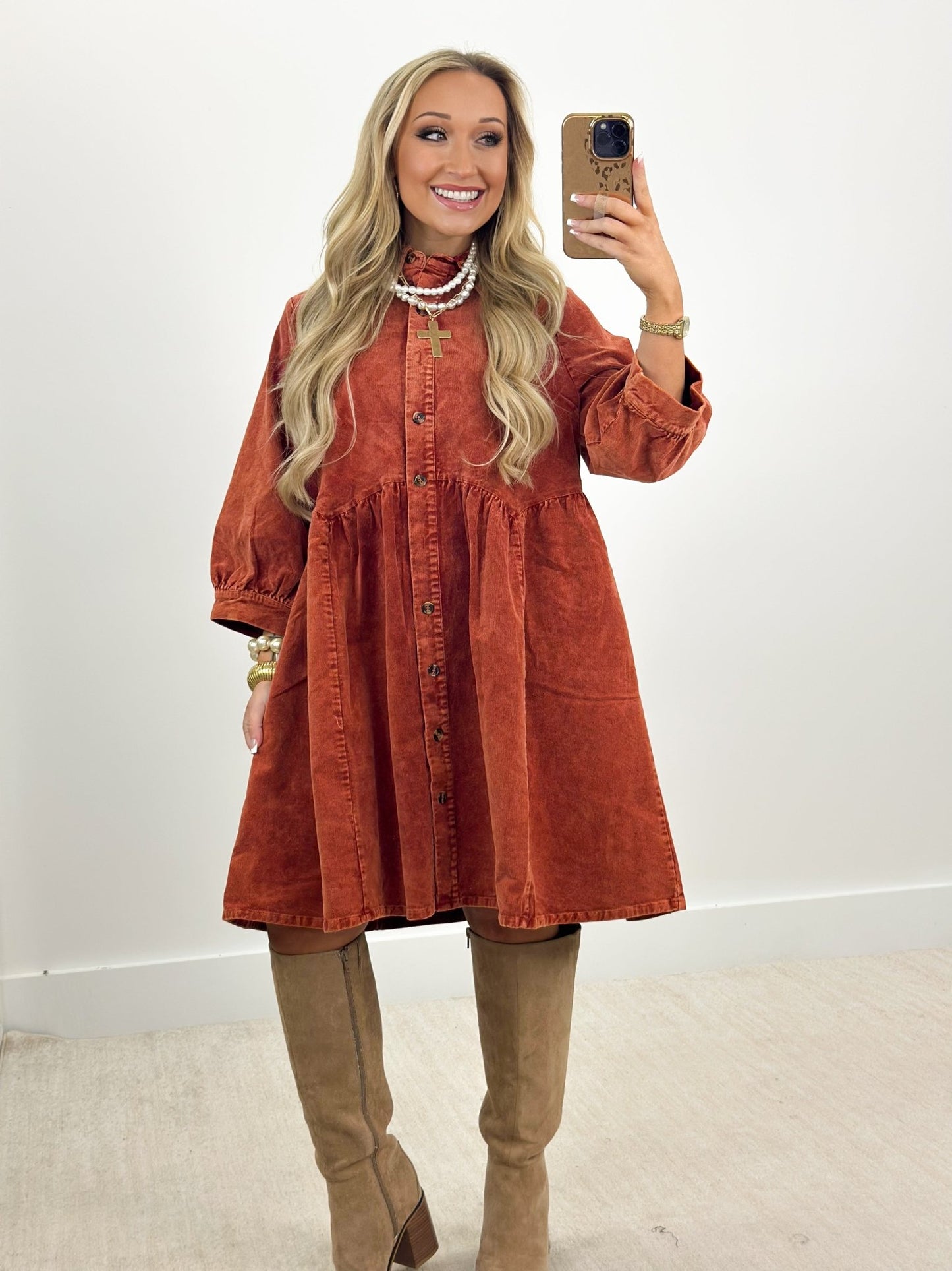 Umgee Corduroy Button Down Dress - Lavish Boutique04-DRESSES