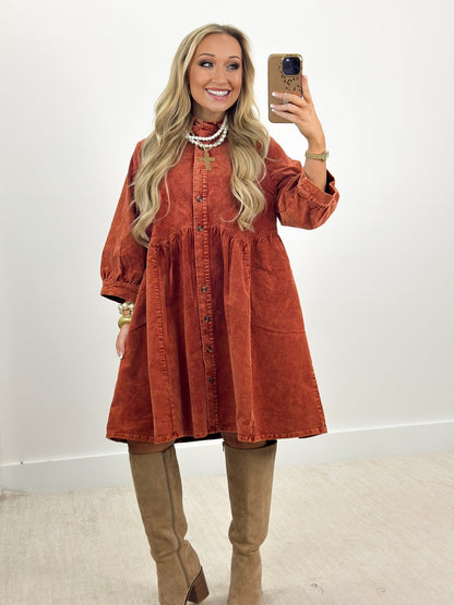 Umgee Corduroy Button Down Dress - Lavish Boutique04-DRESSES