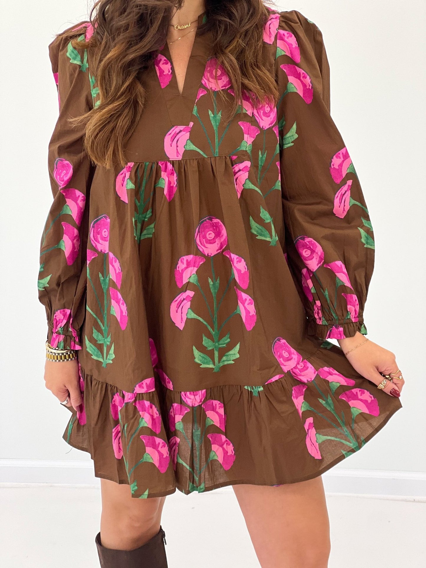 Umgee Flora Print Tiered Mini Dress - Lavish Boutique04-DRESSES