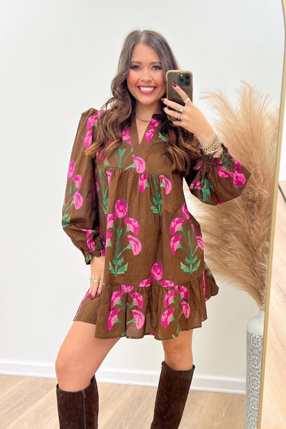 Umgee Flora Print Tiered Mini Dress - Lavish Boutique04-DRESSES