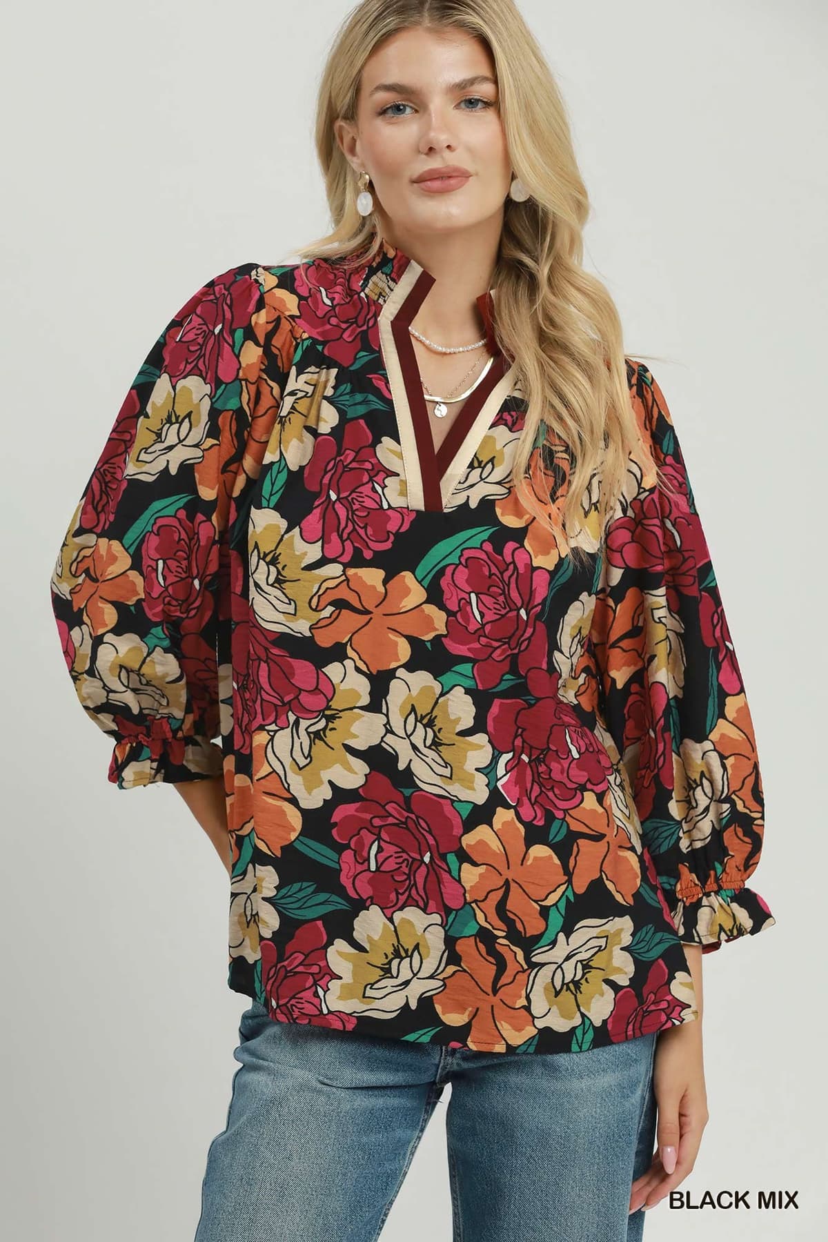 Umgee Flutter Sleeve Contrast V-Neck Top - Lavish Boutique01-TOPS