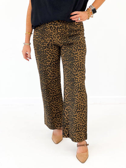 Umgee Leopard Print High Rise Wide Leg Pant - Lavish Boutique02-BOTTOMS