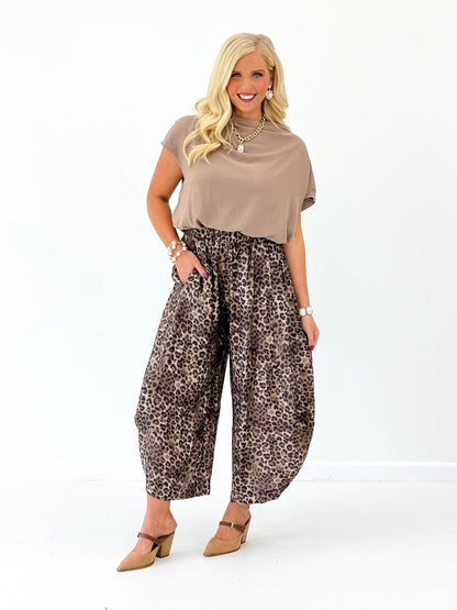 Pull on leopard print pants with a soft drape