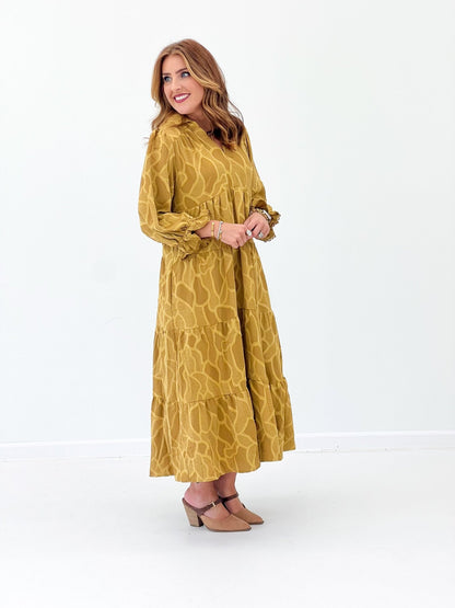 Umgee Long Sleeve Printed Midi Dress - Lavish Boutique04-DRESSES