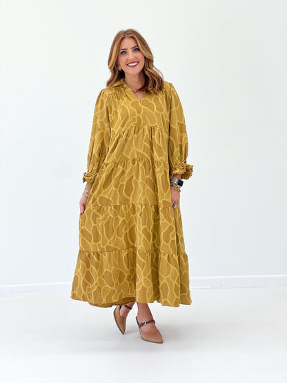Umgee Long Sleeve Printed Midi Dress - Lavish Boutique04-DRESSES