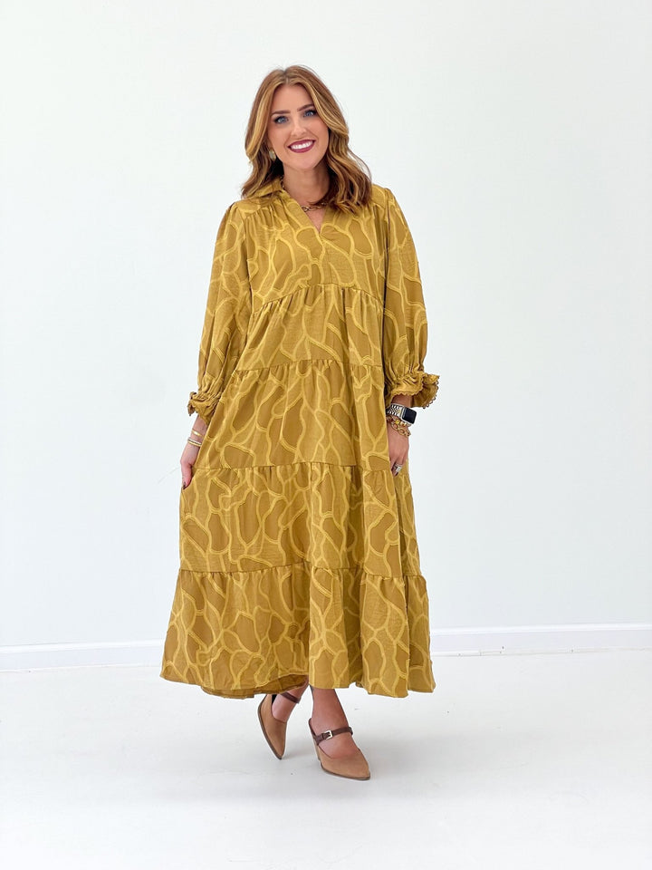 Umgee Long Sleeve Printed Midi Dress - Lavish Boutique04-DRESSES