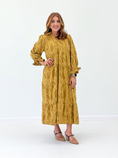 Umgee Long Sleeve Printed Midi Dress - Lavish Boutique04-DRESSES