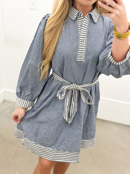 Umgee Long Sleeve Stripe Detail Dress - Lavish Boutique04-DRESSES