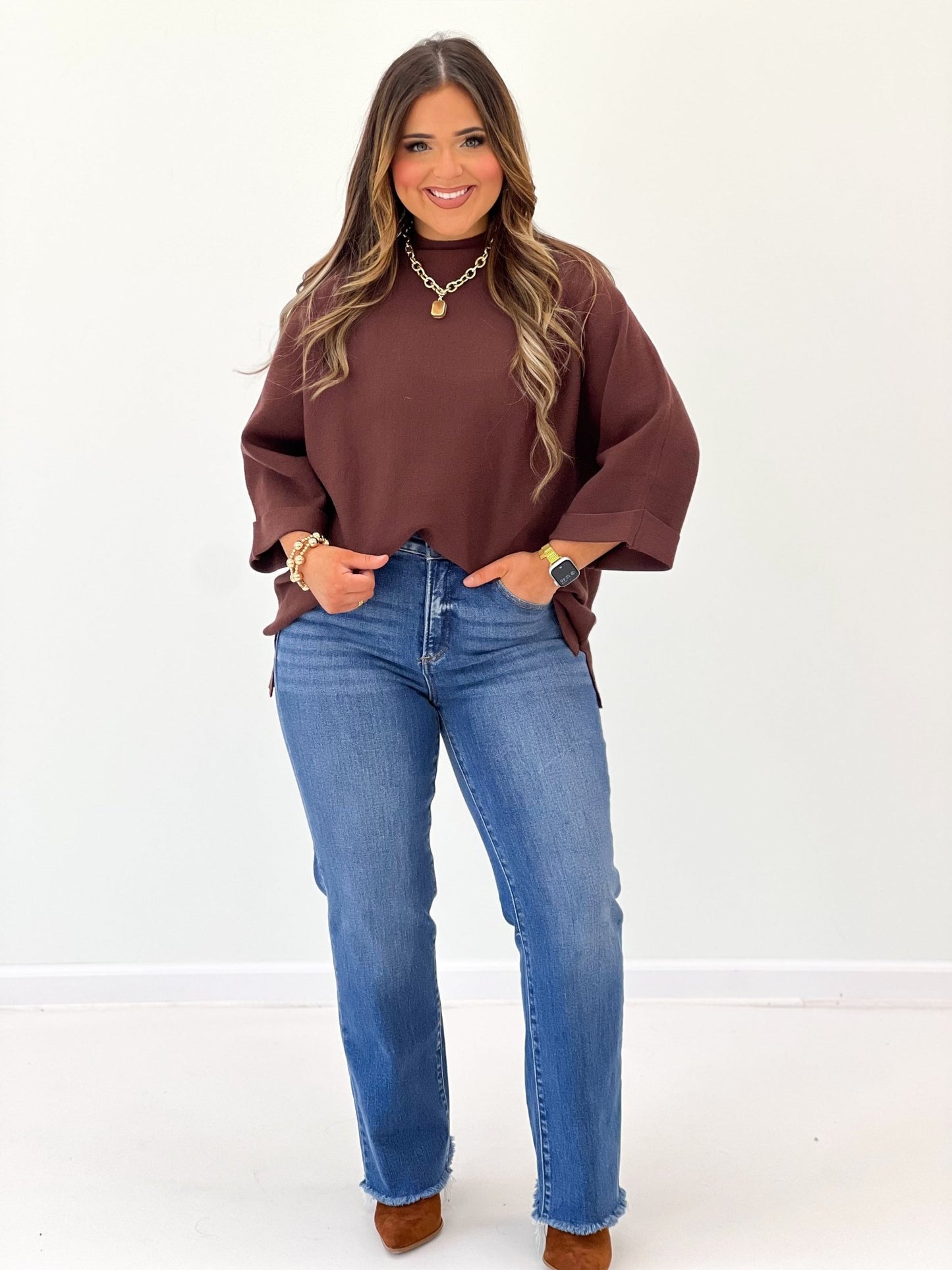 Cosy oversized sweater with a close mock collar