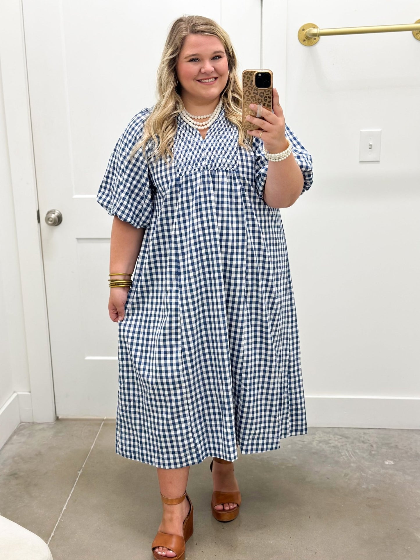 Checked plaid dress cut to a midi length