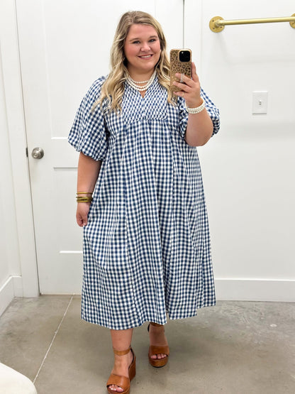 Checked plaid dress cut to a midi length