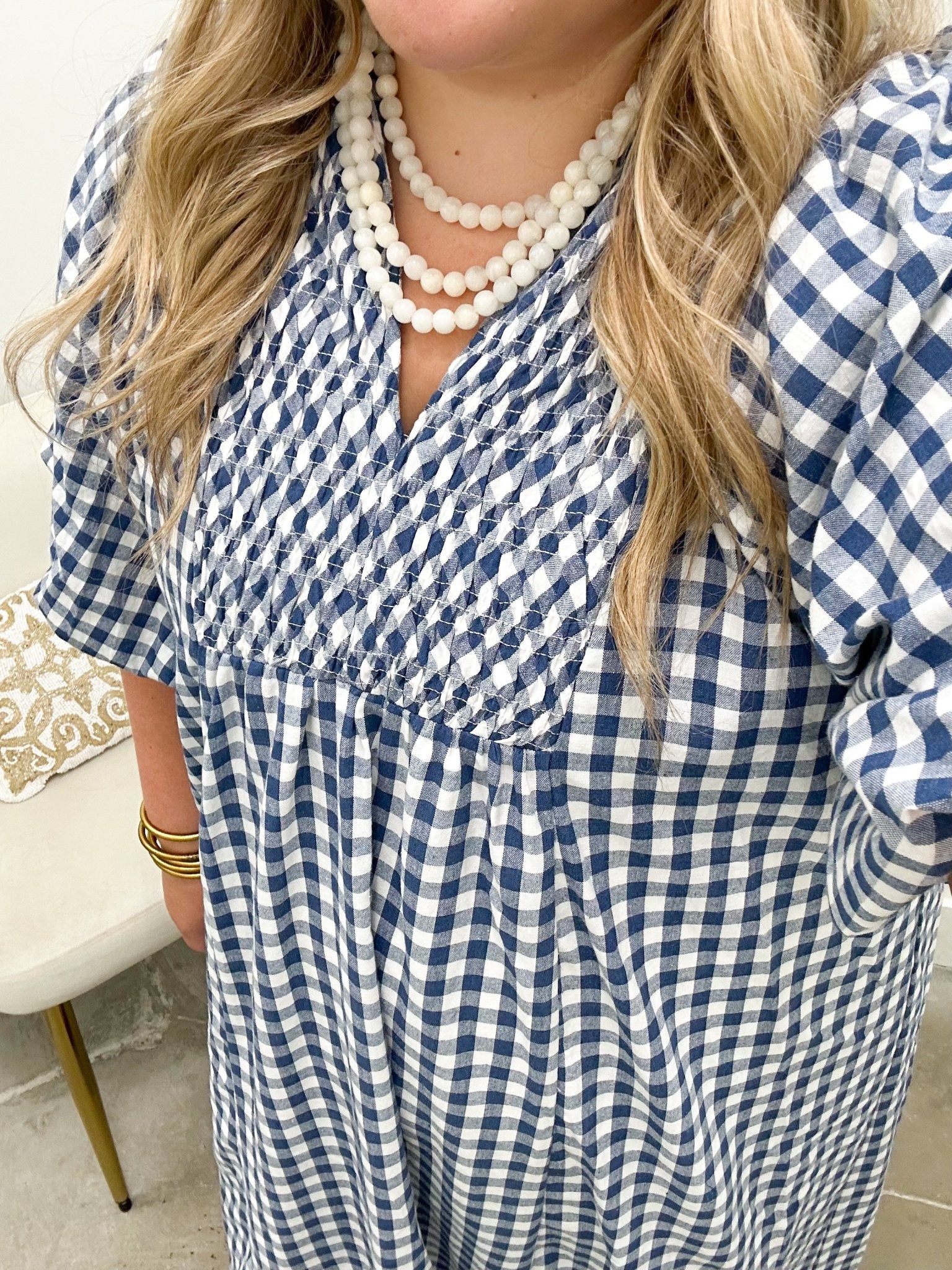 Midi plaid dress with a gathered yoke